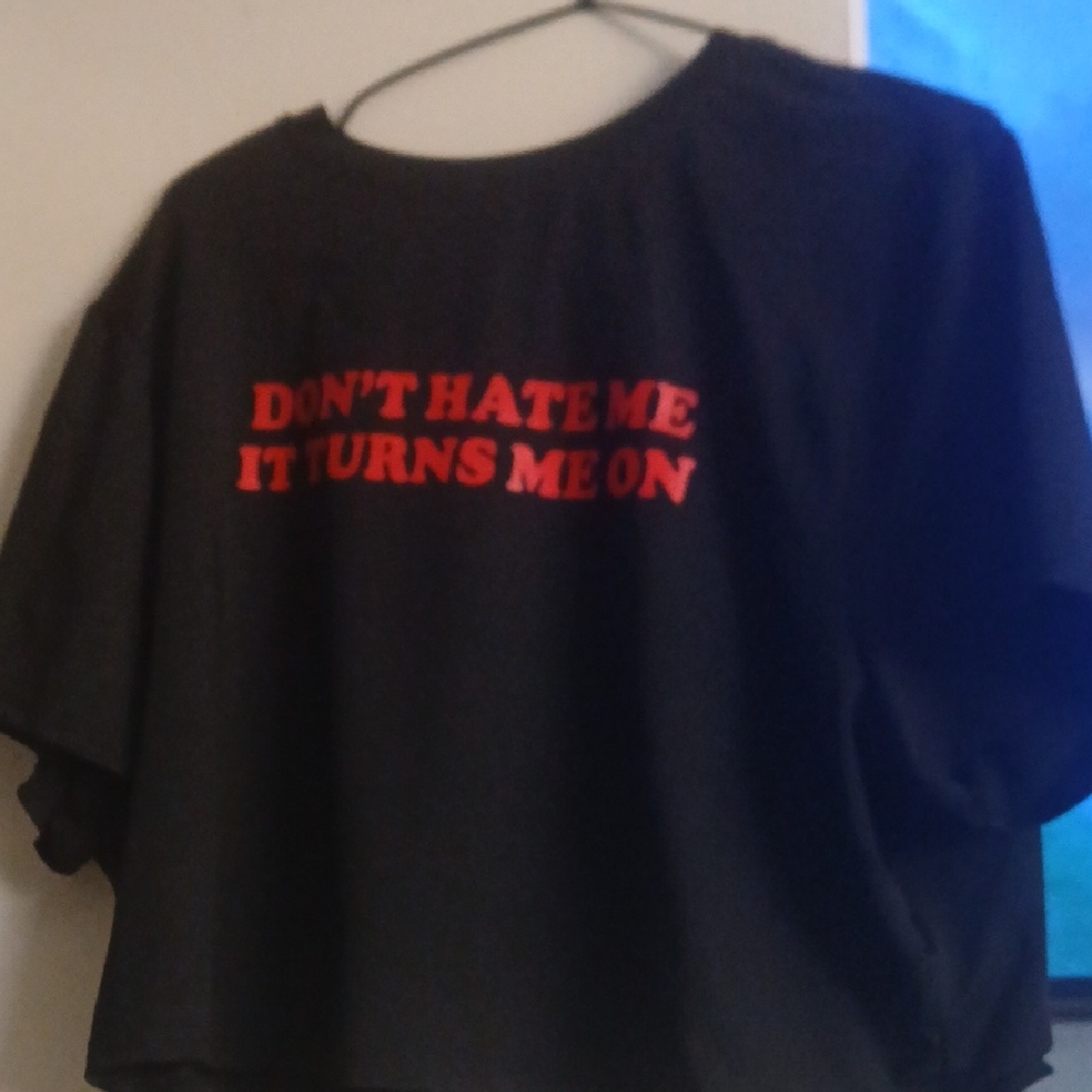 SHEIN Black Short Sleeve Tee with Red Slogan